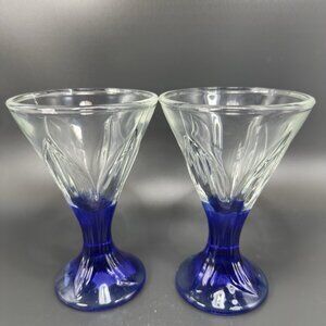 La Rochère Fidji Cobalt Blue Glasses Cups Set 2 Clear Top French Glasses Cups